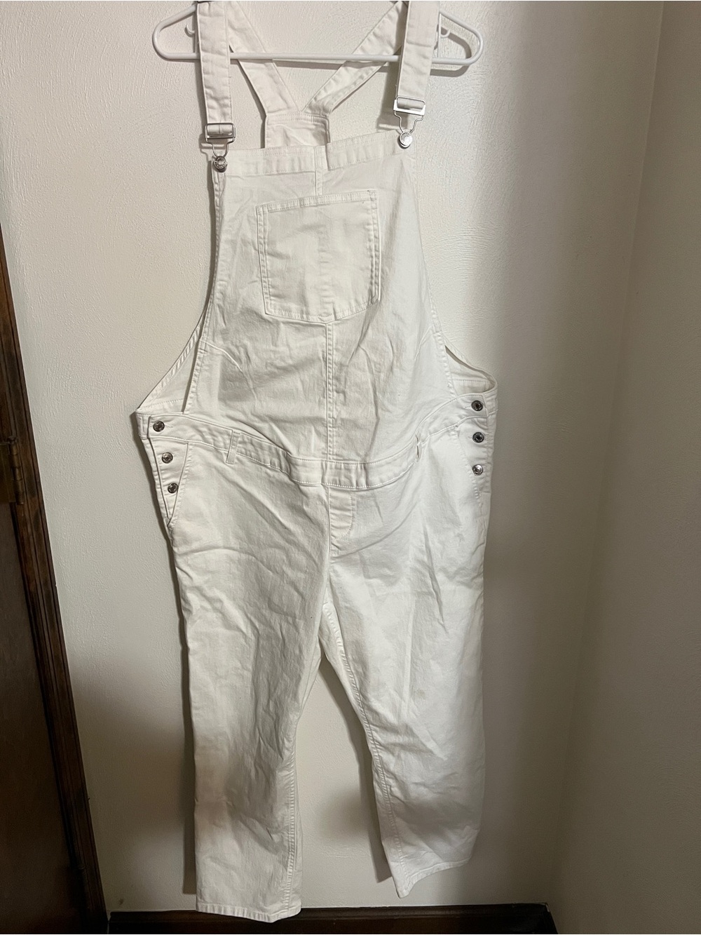 GAP Classic Maternity Denim Overalls Adjustable Straps White Women's Size XL GUC